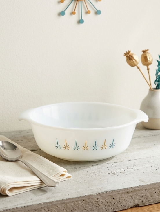 Anchor Hocking Other - Fire King Candle Glow Casserole Bowl Anchor Hocking Blue Gold Atomic Starburst